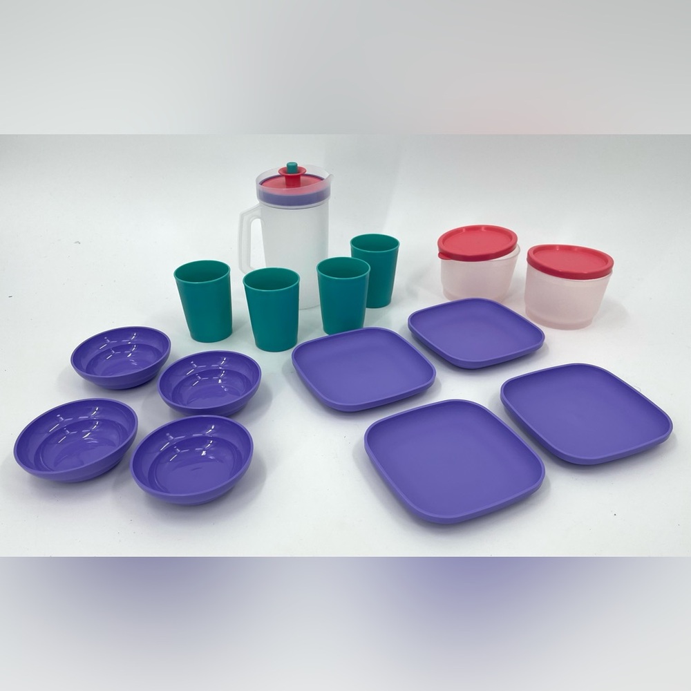 Tupperware‎ Mini Party/Serve It Toy Set 15 Pc Vtg  90s HTF Teal Pink Purple New